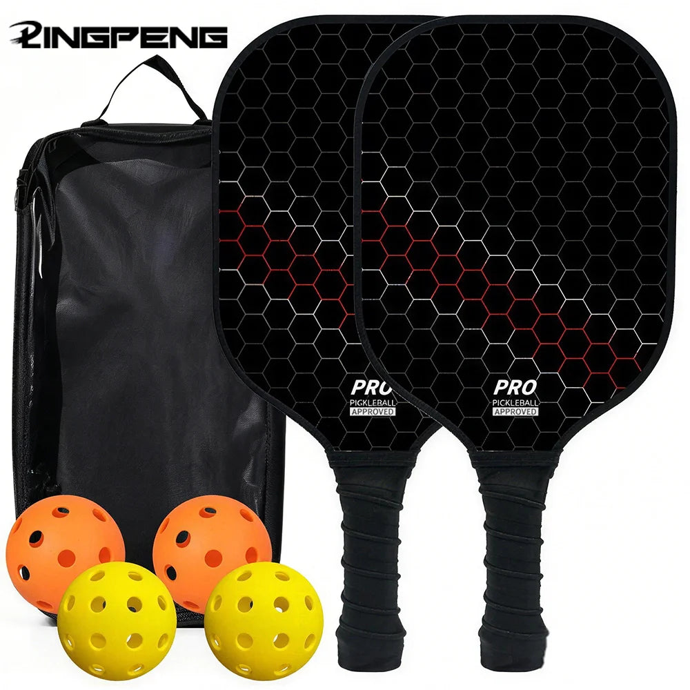 Poplar Wood Pickleball Paddles Set, Large Sweet Spot, Comfort Grip, Includes 4 Balls & Carry Bag for All Players