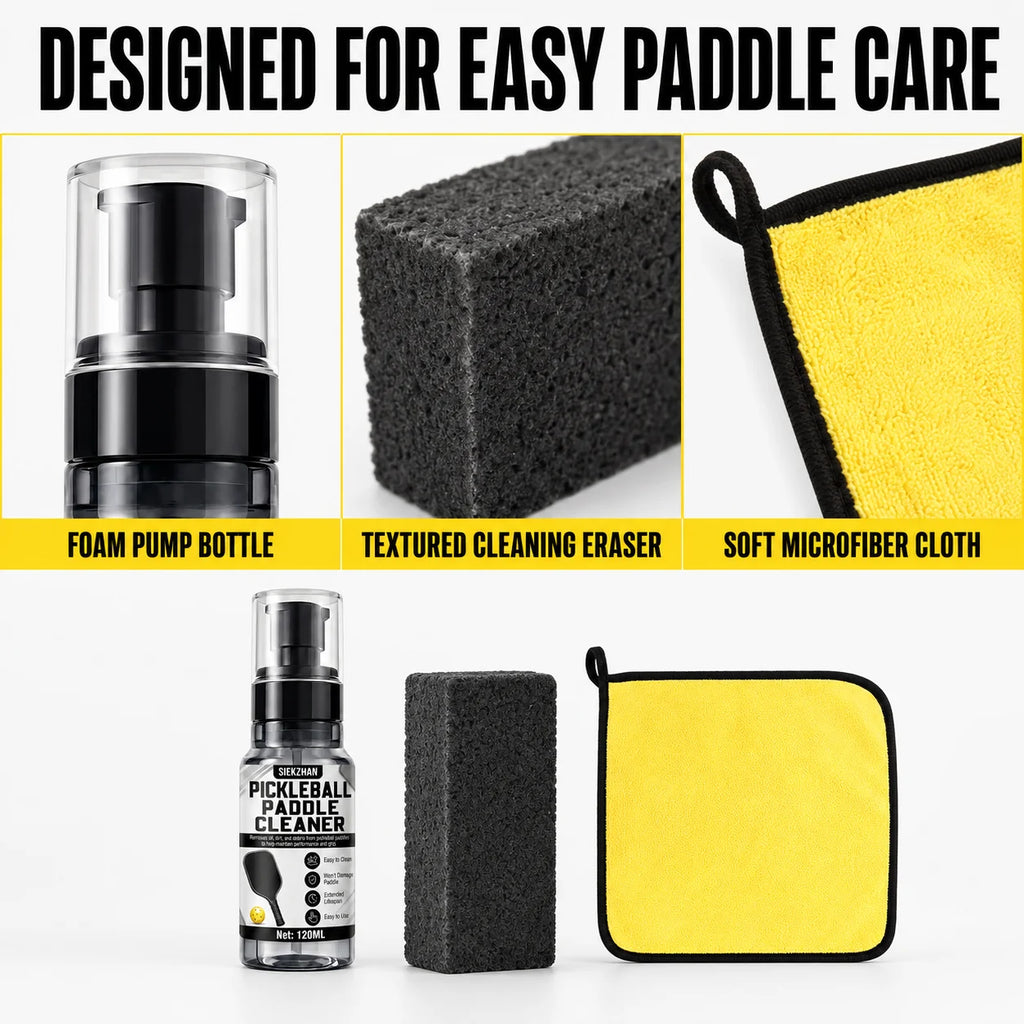 SIKEZHAN 120Ml Pickleball Paddle Cleaner Spray Kit, Premium Rubber Eraser Block and Microfiber Towel for Face Spin Restoration