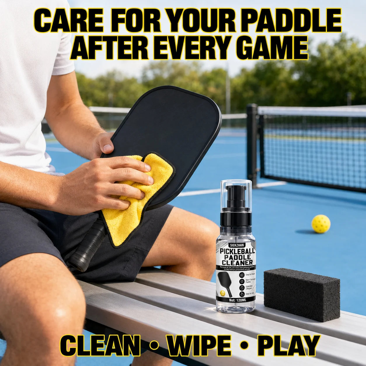 SIKEZHAN 120Ml Pickleball Paddle Cleaner Spray Kit, Premium Rubber Eraser Block and Microfiber Towel for Face Spin Restoration