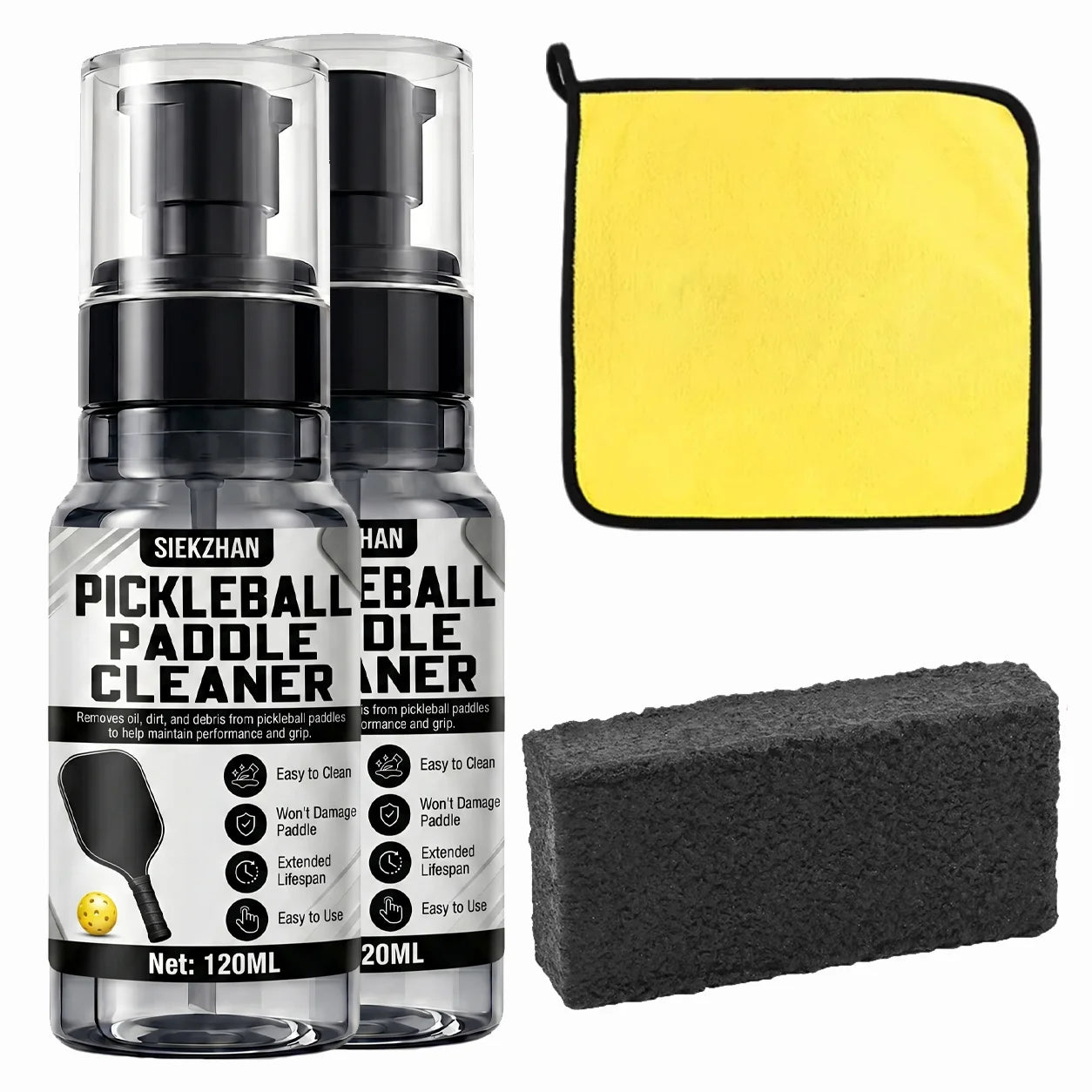 SIKEZHAN 120Ml Pickleball Paddle Cleaner Spray Kit, Premium Rubber Eraser Block and Microfiber Towel for Face Spin Restoration
