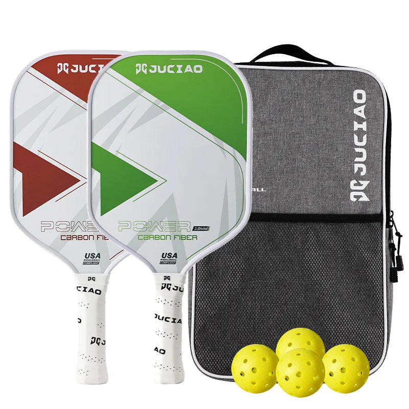 Pickleball Paddles Set of 2 – Multiple Colors Carbon Fiber Surface 13Mm Lightweight Set Includes 4 Balls