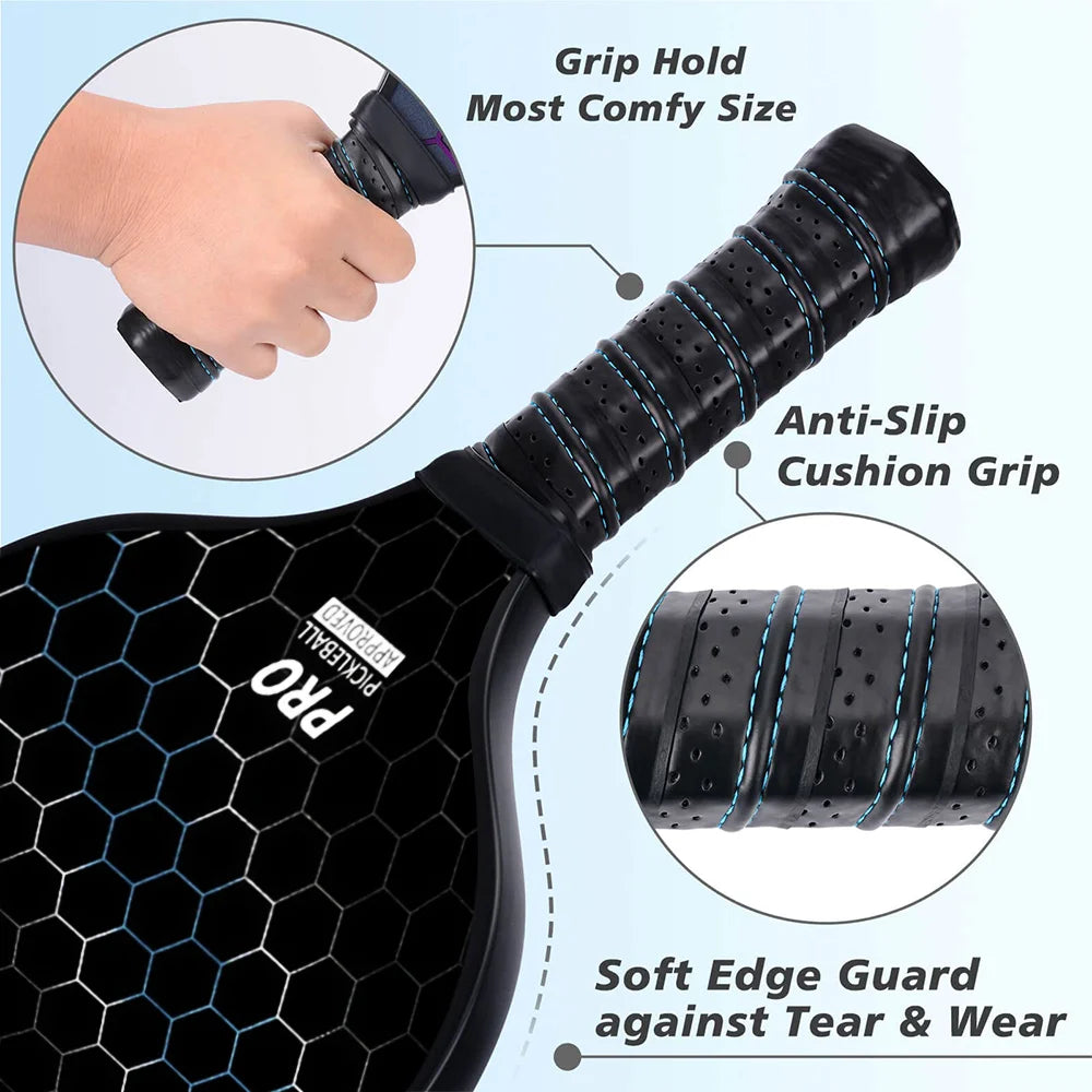 Poplar Wood Pickleball Paddles Set, Large Sweet Spot, Comfort Grip, Includes 4 Balls & Carry Bag for All Players