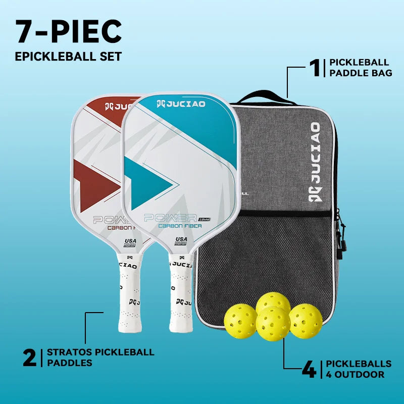 Pickleball Paddles Set of 2 – Multiple Colors Carbon Fiber Surface 13Mm Lightweight Set Includes 4 Balls