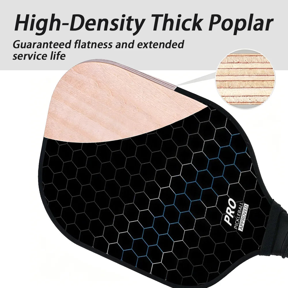 Poplar Wood Pickleball Paddles Set, Large Sweet Spot, Comfort Grip, Includes 4 Balls & Carry Bag for All Players