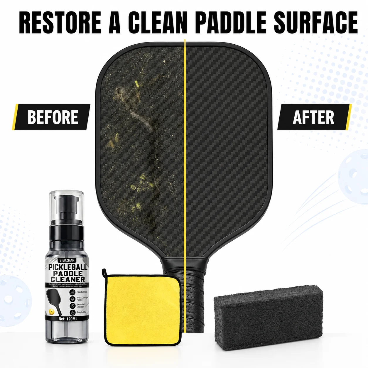 SIKEZHAN 120Ml Pickleball Paddle Cleaner Spray Kit, Premium Rubber Eraser Block and Microfiber Towel for Face Spin Restoration
